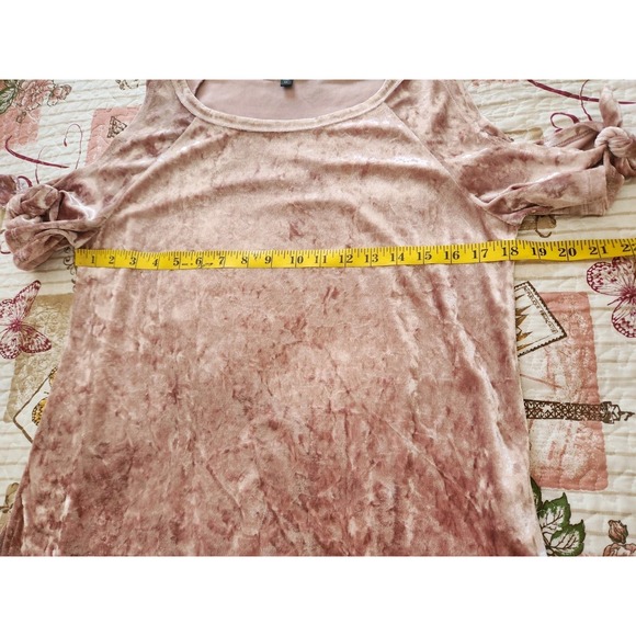 Sanctuary Womens Pink Cream Cold Shoulder Velvet Top Short Sleeve Tie‎ Detail M - Picture 7 of 9